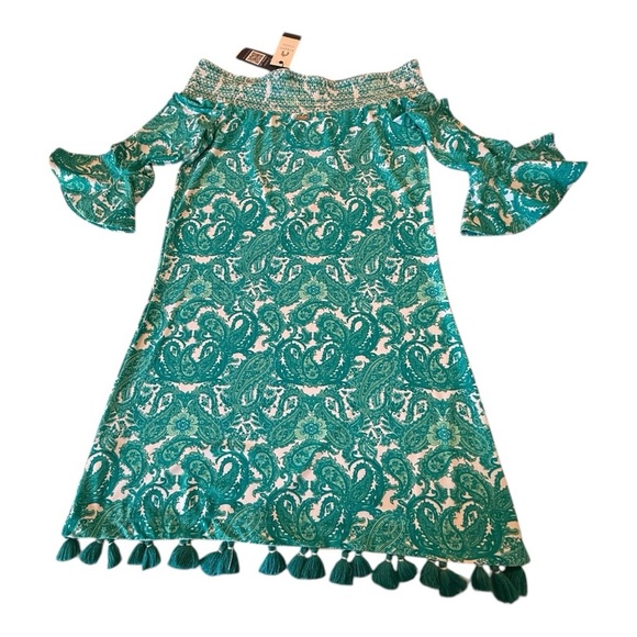 Cabana Life UPF 50 Women's Off-Shoulder Turquoise Resort Mini Dress Beach Cruise - Picture 10 of 16